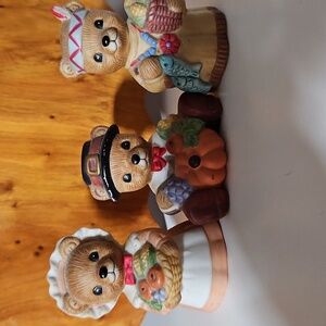 Festive Homco Autumn Porcelain Bear Figurines, Set of 3